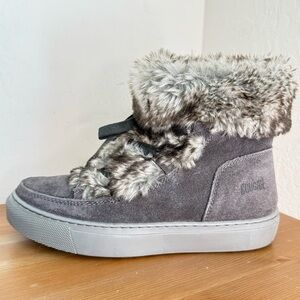 NEW COUGAR Dasha Furry Waterproof Pewter Suede Faux Fur Booties Women’s Size 6